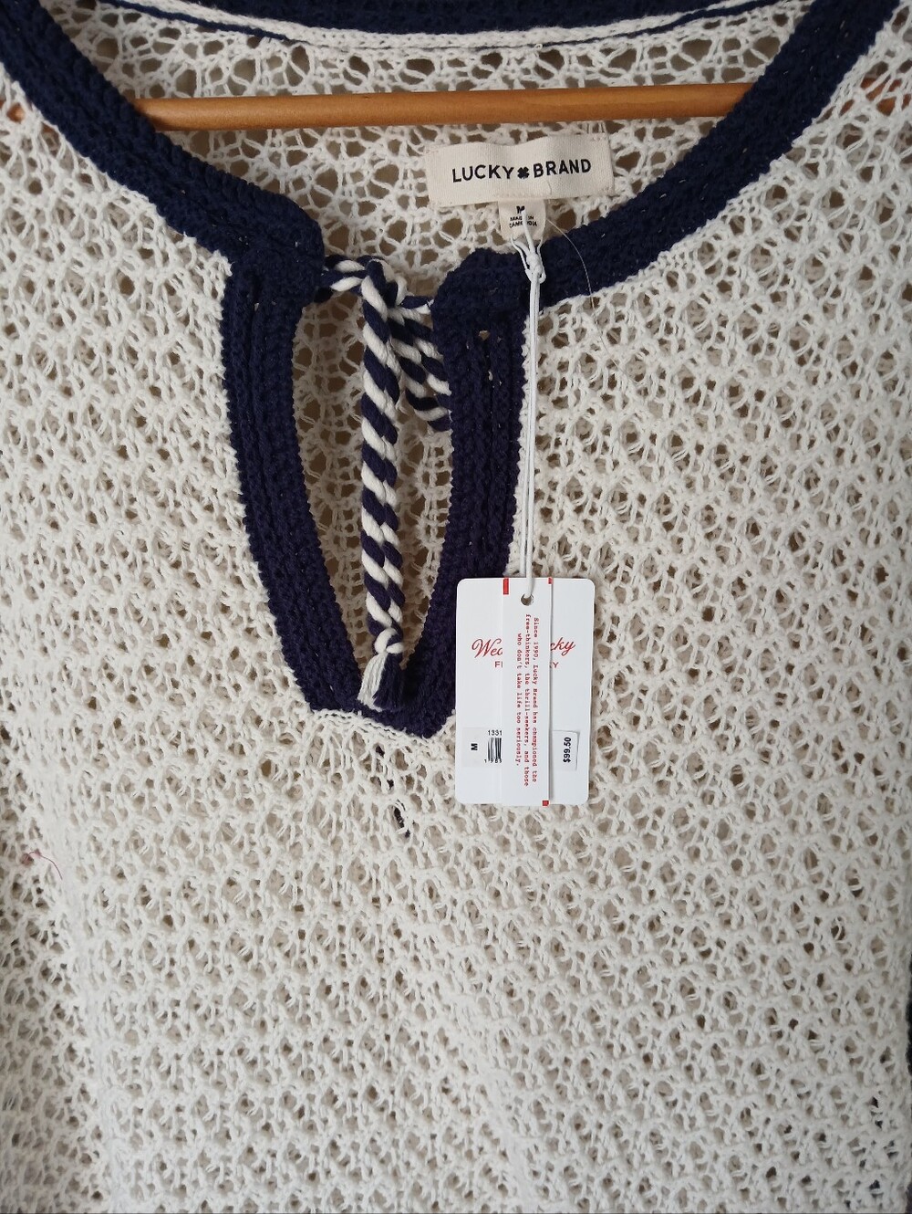 Lucky Brand Tie Keyhole Open Knit Tunic Sweater Size Medium - Picture 4 of 8